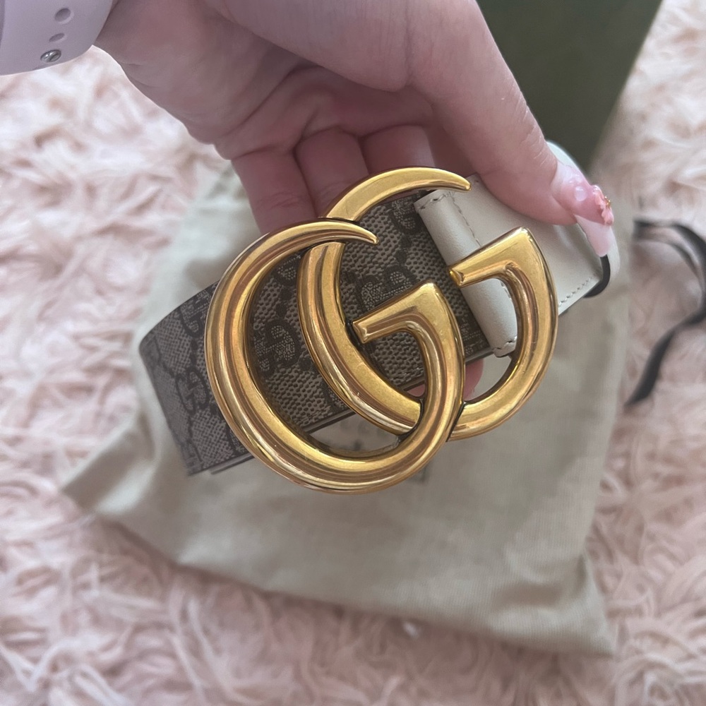 Gold and Tan Designer Gucci Belt